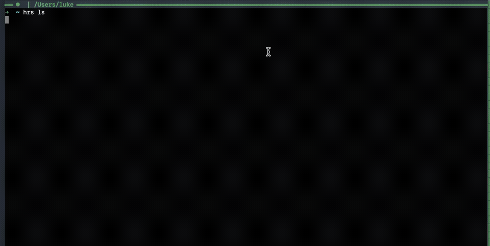 hrs demo — CLI and TUI walkthrough